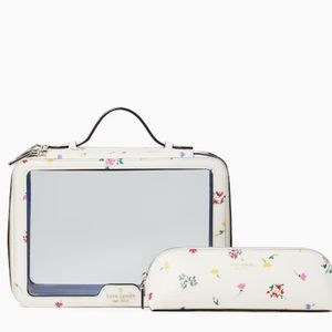 Kate Spade Staci Garden Bouquet Travel Cosmetic Set White Floral Blue